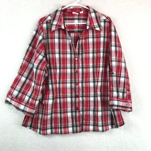 Cato Plaid Shirt Womens Plus Size 22/24W Red Black White Yellow Silver Farmhouse